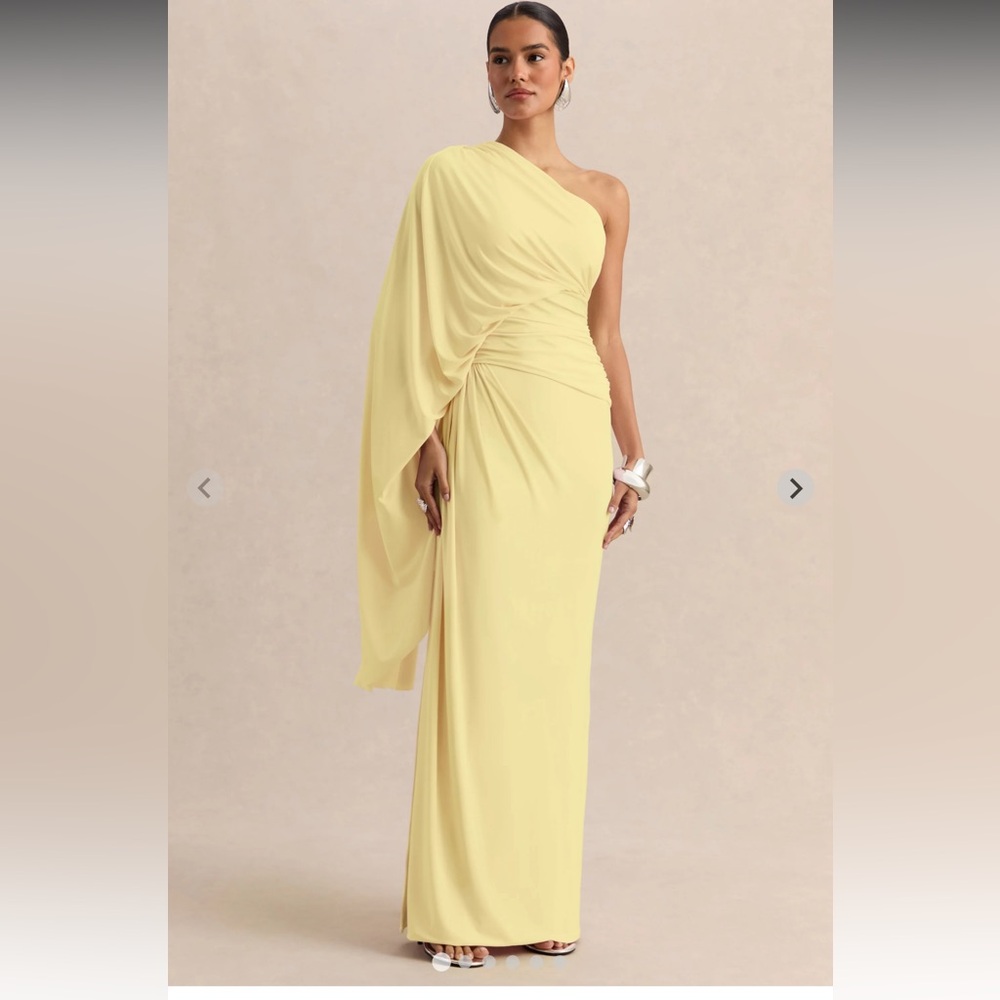 Club L London Sabella Lemon Asymmetric-Neck Maxi Dress - Picture 1 of 6